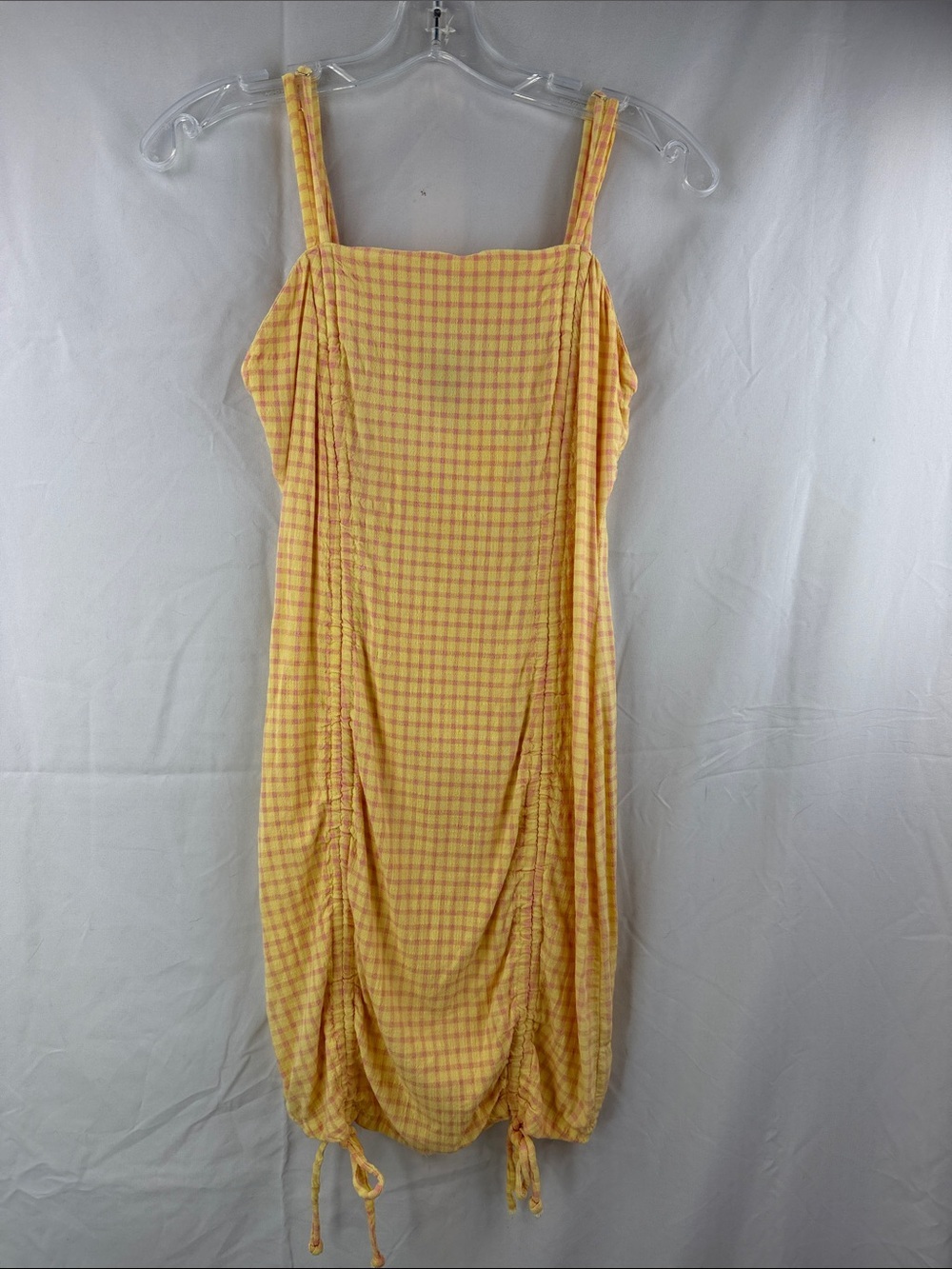 Wild Fable Women’s Size Small Yellow Gingham Ruched Stretch Drawstring Sundress